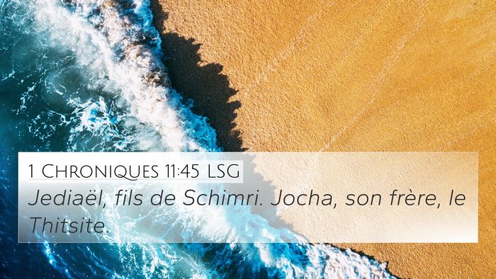 1 Chroniques 11:45 LSG 4K Wallpaper - Jediaël, fils de Schimri. Jocha, son frère, le - 4K Wallpaper Bible Verse