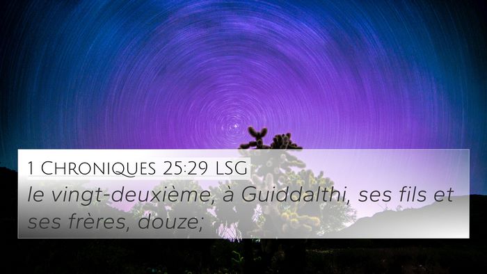 1 Chroniques 25:29 LSG 4K Wallpaper - le vingt-deuxième, à Guiddalthi, ses fils et - 4K Wallpaper Bible Verse