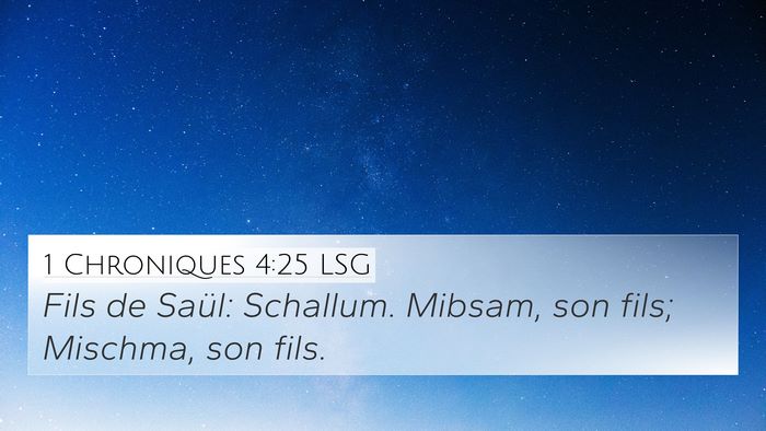 1 Chroniques 4:25 LSG 4K Wallpaper - Fils de Saül: Schallum. Mibsam, son fils; - 4K Wallpaper Bible Verse