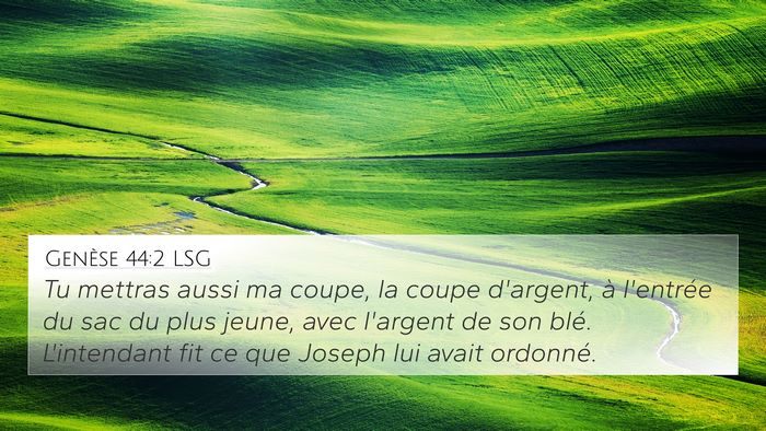 Genèse 44:2 LSG 4K Wallpaper - Tu mettras aussi ma coupe, la coupe d'argent, à - 4K Wallpaper Bible Verse