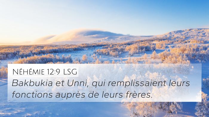 Néhémie 12:9 LSG 4K Wallpaper - Bakbukia et Unni, qui remplissaient leurs - 4K Wallpaper Bible Verse