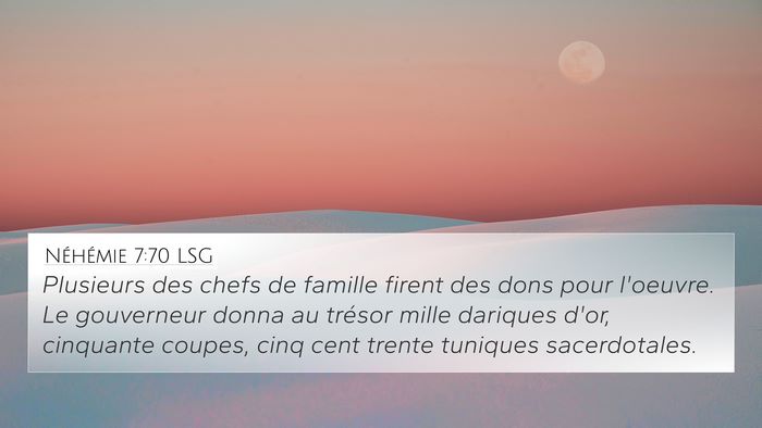 Néhémie 7:70 LSG 4K Wallpaper - Plusieurs des chefs de famille firent des dons - 4K Wallpaper Bible Verse
