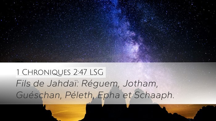 1 Chroniques 2:47 LSG Desktop Wallpaper - Fils de Jahdaï: Réguem, Jotham, Guéschan, - Desktop Bible Verse Wallpaper