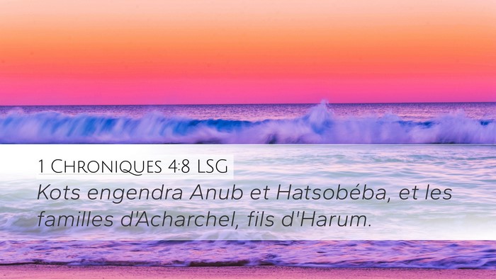 1 Chroniques 4:8 LSG Desktop Wallpaper - Kots engendra Anub et Hatsobéba, et les familles - Desktop Bible Verse Wallpaper