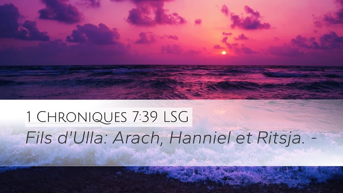 1 Chroniques 7:39 LSG Desktop Wallpaper - Fils d'Ulla: Arach, Hanniel et Ritsja. - Desktop Bible Verse Wallpaper