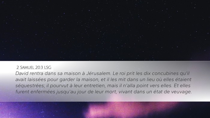 2 Samuel 20:3 LSG Desktop Wallpaper - David rentra dans sa maison à Jérusalem. Le roi - Desktop Bible Verse Wallpaper