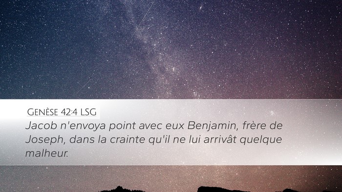 Genèse 42:4 LSG Desktop Wallpaper - Jacob n'envoya point avec eux Benjamin, frère de - Desktop Bible Verse Wallpaper
