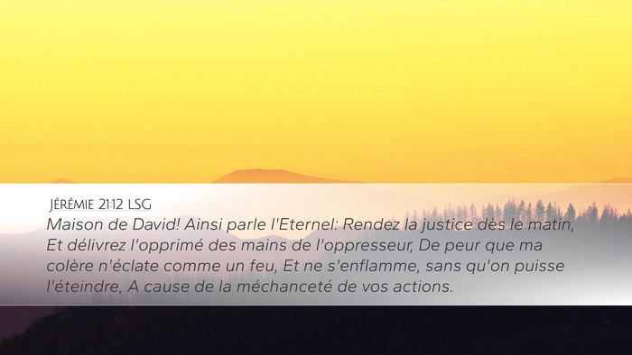 Jérémie 21:12 LSG Bible Verse Image