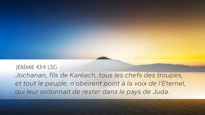 Jérémie 43:4 LSG Bible Verse Image