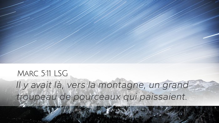 Marc 5:11 LSG Desktop Wallpaper - Il y avait là, vers la montagne, un grand - Desktop Bible Verse Wallpaper