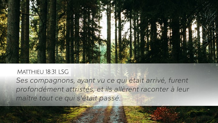 Matthieu 18:31 LSG Desktop Wallpaper - Ses compagnons, ayant vu ce qui était arrivé, - Desktop Bible Verse Wallpaper