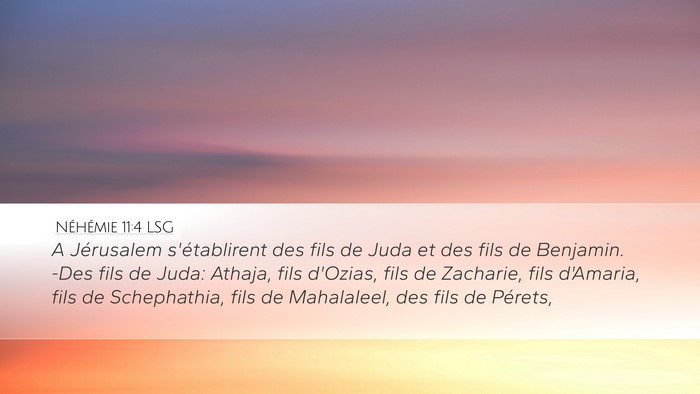 Néhémie 11:4 LSG Desktop Wallpaper - A Jérusalem s'établirent des fils de Juda et - Desktop Bible Verse Wallpaper