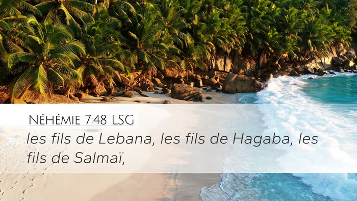 Néhémie 7:48 LSG Desktop Wallpaper - les fils de Lebana, les fils de Hagaba, les fils - Desktop Bible Verse Wallpaper