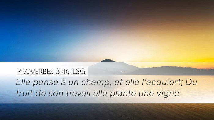 Proverbes 31:16 LSG Desktop Wallpaper - Elle pense à un champ, et elle l'acquiert; Du - Desktop Bible Verse Wallpaper