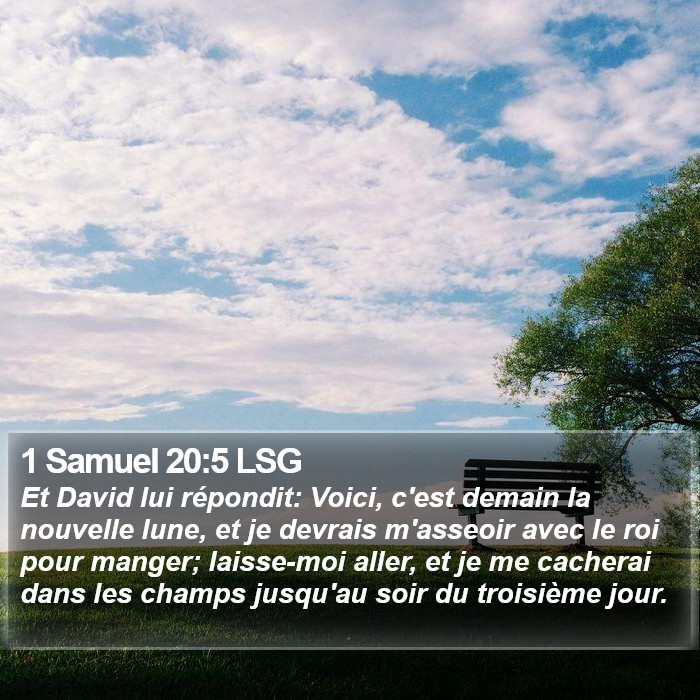 1 Samuel 20:5 LSG - Et David lui répondit: Voici, c'est demain la
