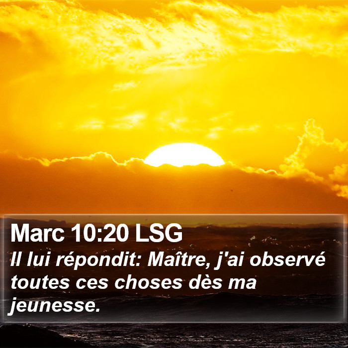 Marc 10:20 LSG - Il lui répondit: Maître, j'ai observé toutes
