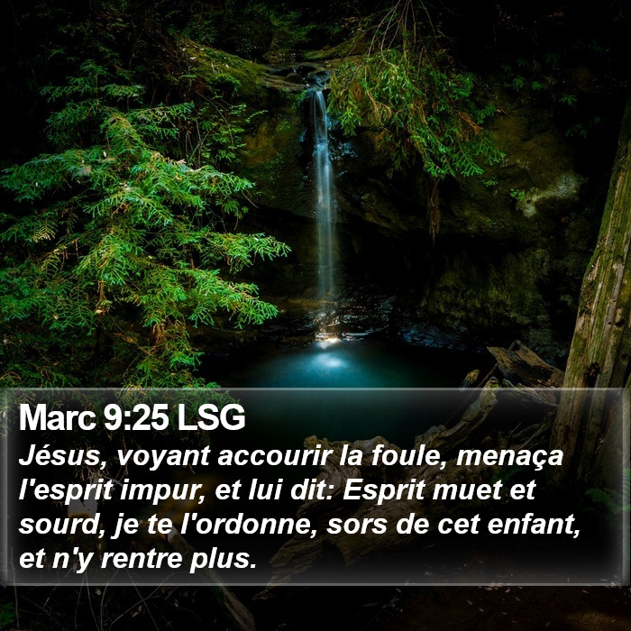 Marc 9:25 LSG - Jésus, voyant accourir la foule, menaça