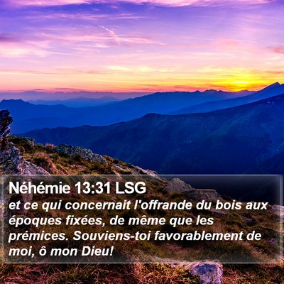 Néhémie 13:31 LSG Bible Verse Image