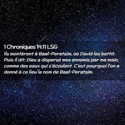 Picture 02 - 1 Chroniques 14:11 LSG - Ils montèrent à Baal-Peratsim, où David les - Bible Verse Picture