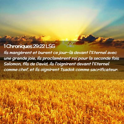 Picture 02 - 1 Chroniques 29:22 LSG - Ils mangèrent et burent ce jour-là devant - Bible Verse Picture