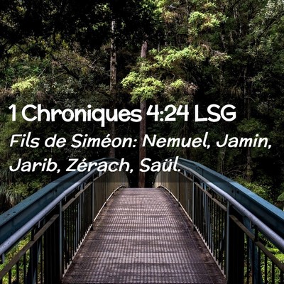 Picture 02 - 1 Chroniques 4:24 LSG - Fils de Siméon: Nemuel, Jamin, Jarib, Zérach, - Bible Verse Picture