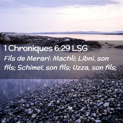 Picture 02 - 1 Chroniques 6:29 LSG - Fils de Merari: Machli; Libni, son fils; - Bible Verse Picture