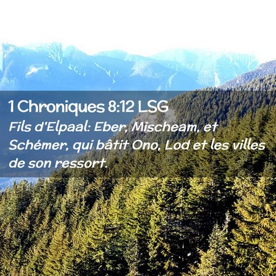 Picture 02 - 1 Chroniques 8:12 LSG - Fils d'Elpaal: Eber, Mischeam, et Schémer, qui - Bible Verse Picture