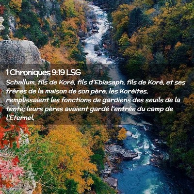 Picture 02 - 1 Chroniques 9:19 LSG - Schallum, fils de Koré, fils d'Ebiasaph, fils de - Bible Verse Picture