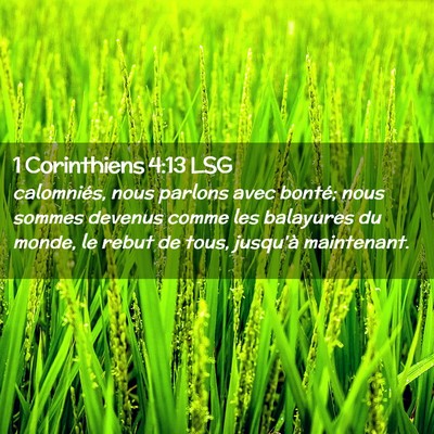 Picture 02 - 1 Corinthiens 4:13 LSG - calomniés, nous parlons avec bonté; nous sommes - Bible Verse Picture