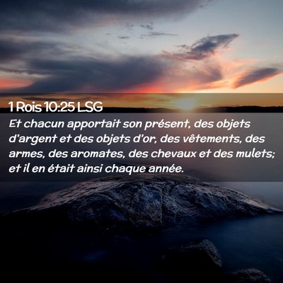 Picture 02 - 1 Rois 10:25 LSG - Et chacun apportait son présent, des objets - Bible Verse Picture