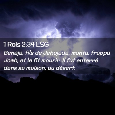 Picture 02 - 1 Rois 2:34 LSG - Benaja, fils de Jehojada, monta, frappa Joab, et - Bible Verse Picture