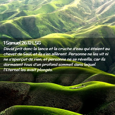 Picture 02 - 1 Samuel 26:12 LSG - David prit donc la lance et la cruche d'eau qui - Bible Verse Picture