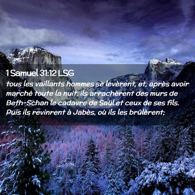 Picture 02 - 1 Samuel 31:12 LSG - tous les vaillants hommes se levèrent, et, - Bible Verse Picture