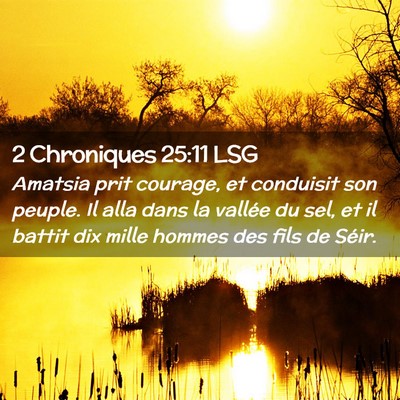 Picture 02 - 2 Chroniques 25:11 LSG - Amatsia prit courage, et conduisit son peuple. Il - Bible Verse Picture