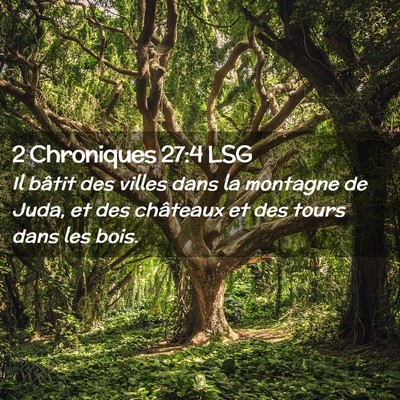 Picture 02 - 2 Chroniques 27:4 LSG - Il bâtit des villes dans la montagne de Juda, et - Bible Verse Picture