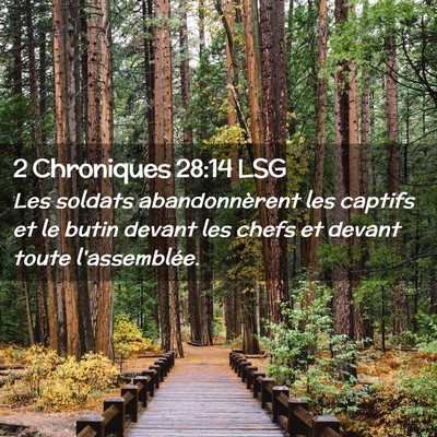 Picture 02 - 2 Chroniques 28:14 LSG - Les soldats abandonnèrent les captifs et le - Bible Verse Picture