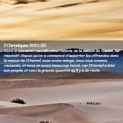 Picture 02 - 2 Chroniques 31:10 LSG - Alors le souverain sacrificateur Azaria, de la - Bible Verse Picture