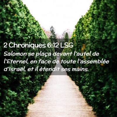 Picture 02 - 2 Chroniques 6:12 LSG - Salomon se plaça devant l'autel de l'Eternel, en - Bible Verse Picture