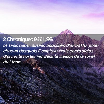 Picture 02 - 2 Chroniques 9:16 LSG - et trois cents autres boucliers d'or battu, pour - Bible Verse Picture
