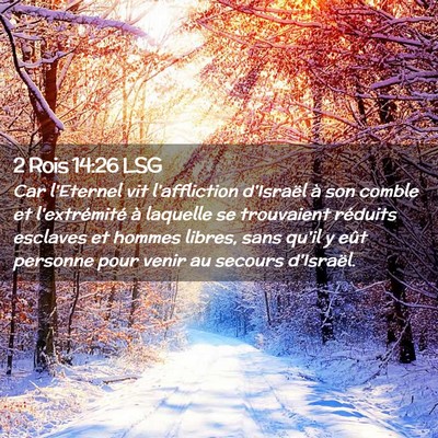 Picture 02 - 2 Rois 14:26 LSG - Car l'Eternel vit l'affliction d'Israël à son - Bible Verse Picture