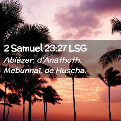 Picture 02 - 2 Samuel 23:27 LSG - Abiézer, d'Anathoth. Mebunnaï, de - Bible Verse Picture