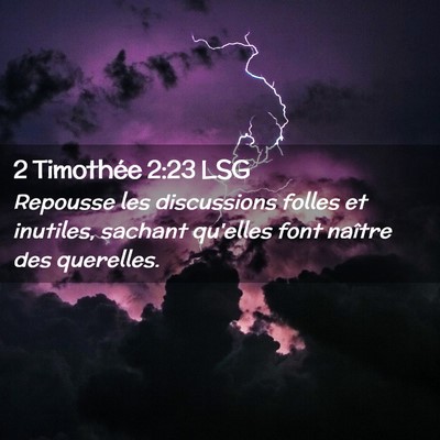 Picture 02 - 2 Timothée 2:23 LSG - Repousse les discussions folles et inutiles, - Bible Verse Picture