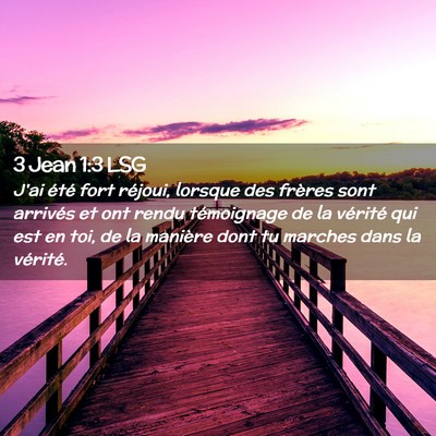 Picture 02 - 3 Jean 1:3 LSG - J'ai été fort réjoui, lorsque des frères sont - Bible Verse Picture