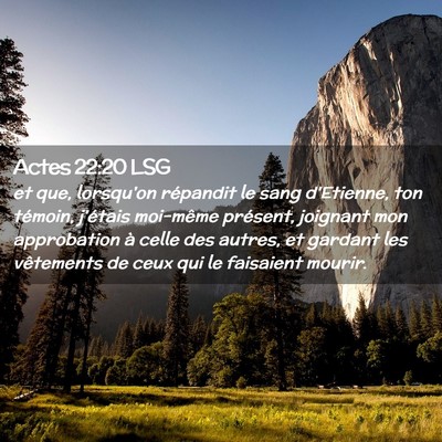 Picture 02 - Actes 22:20 LSG - et que, lorsqu'on répandit le sang d'Etienne, - Bible Verse Picture