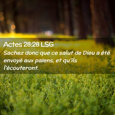 Picture 02 - Actes 28:28 LSG - Sachez donc que ce salut de Dieu a été envoyé - Bible Verse Picture