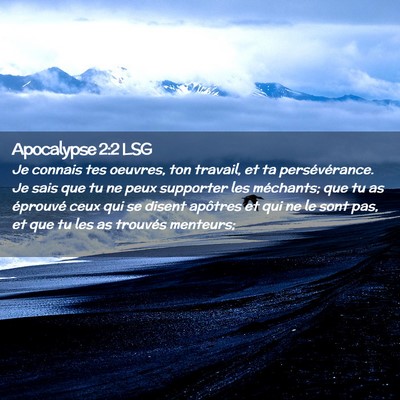 Picture 02 - Apocalypse 2:2 LSG - Je connais tes oeuvres, ton travail, et ta - Bible Verse Picture