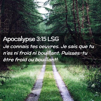 Picture 02 - Apocalypse 3:15 LSG - Je connais tes oeuvres. Je sais que tu n'es ni - Bible Verse Picture