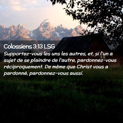 Picture 02 - Colossiens 3:13 LSG - Supportez-vous les uns les autres, et, si l'un a - Bible Verse Picture
