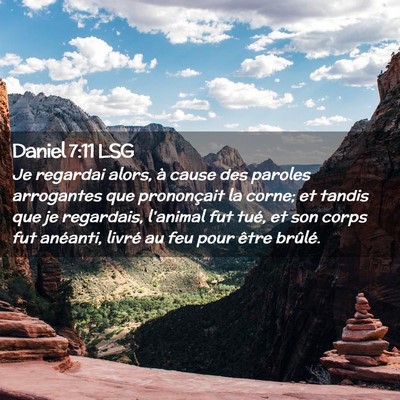 Picture 02 - Daniel 7:11 LSG - Je regardai alors, à cause des paroles - Bible Verse Picture