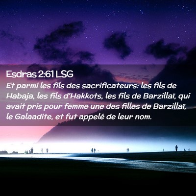 Picture 02 - Esdras 2:61 LSG - Et parmi les fils des sacrificateurs: les fils de - Bible Verse Picture